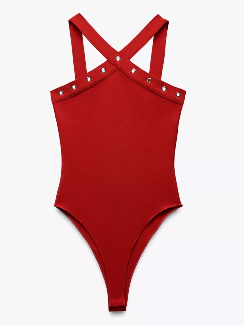 Red One-Piece with Crisscross Straps